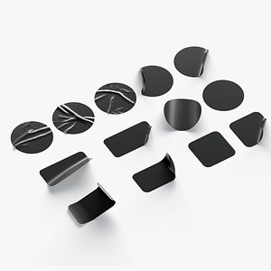 Black Stickers Set - 13 adhesive round and square sticky labels 3D