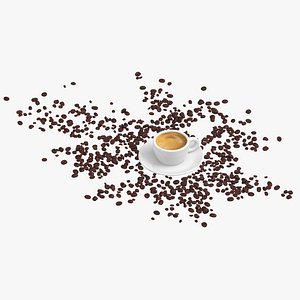 espresso coffee scattered beans 3D model