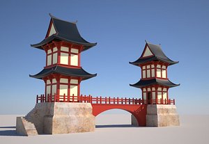 3D japanese twin temples