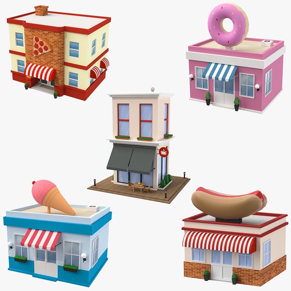 cartoon buildings - 5 3D model