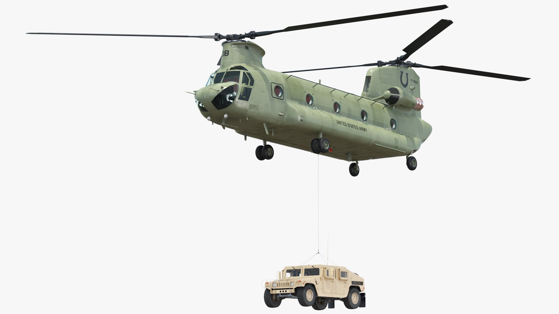 US Army Transport Helicopter With Humvee M1151 3D model preview