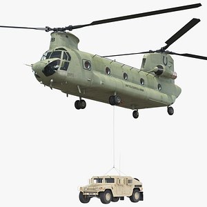 3D US Army Transport Helicopter With Humvee M1151