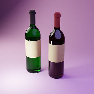 3D 3d model of two bottles of wine placing in stage 3D model