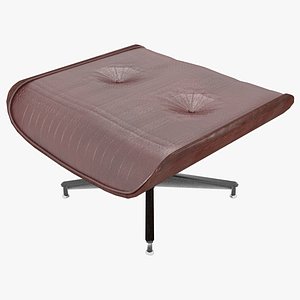 Eames Ottoman Black Leather Red Mahogany Details