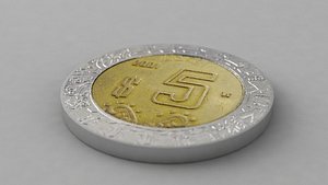 3d 5 pesos mexican coin