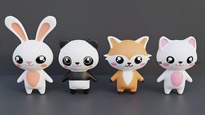 Kawaii animals 3D model