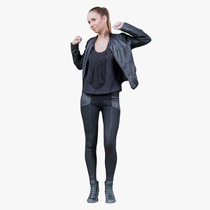 Woman in Shiny Black Outfit Dancing Remastered model