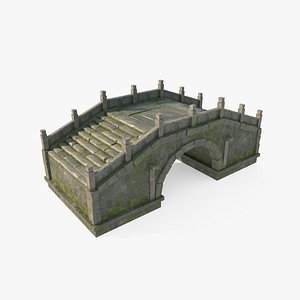 3D Ancient Asian Architecture Stone Arch Bridge