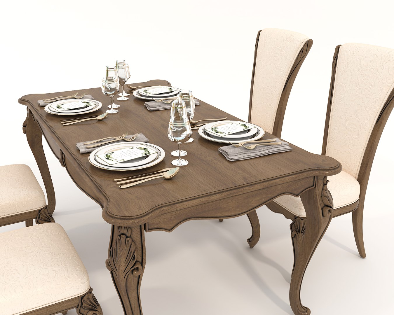 European Style Dining Table and Chairs 21 3D model - TurboSquid 2138451