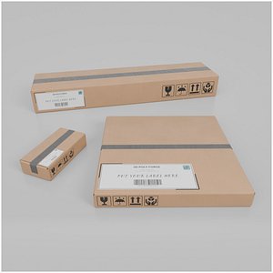 Flat and Slim Packaging Box Trio - Rigged and Customizable 3D model