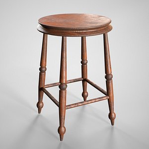 3D Medieval Wooden Chair - Lowpoly Old Victorian Stool