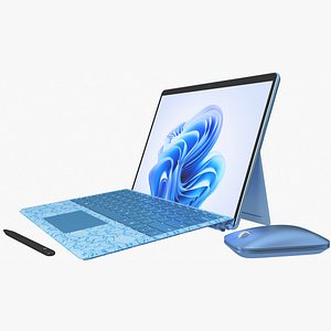 Microsoft Surface Pro 9 with Signature Type Cover Mobile Mouse Pen Liberty Rigged  Animated 3D model