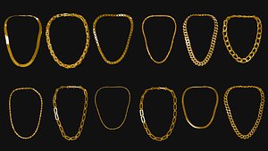 Gold Chain Jewelry Pack Cuban Link Necklace Bracelet 3D Models STL Blender ZBrush FBX OBJ Printable