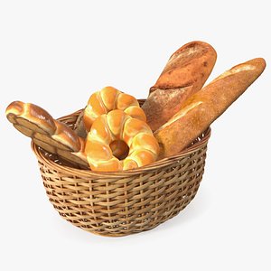 Straw Basket with Bread model
