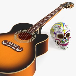 3D Mexican Guitar and Calavera
