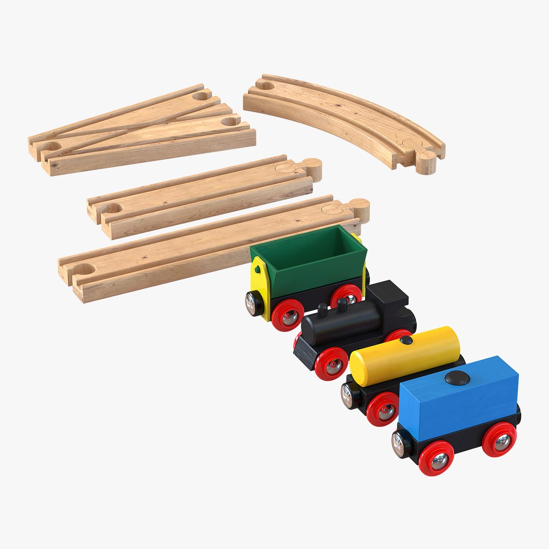 Wooden Toy Train With Track Set 3D model preview