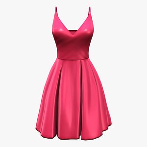 A-Line V-Neck Knee Length Satin Dress 3D model