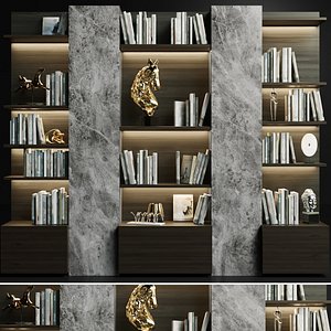 Wardrobe with decor and large books 3D model