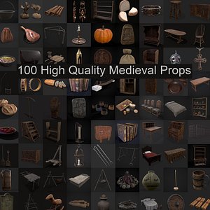 3D model 100 High Quality Medieval Props Pack