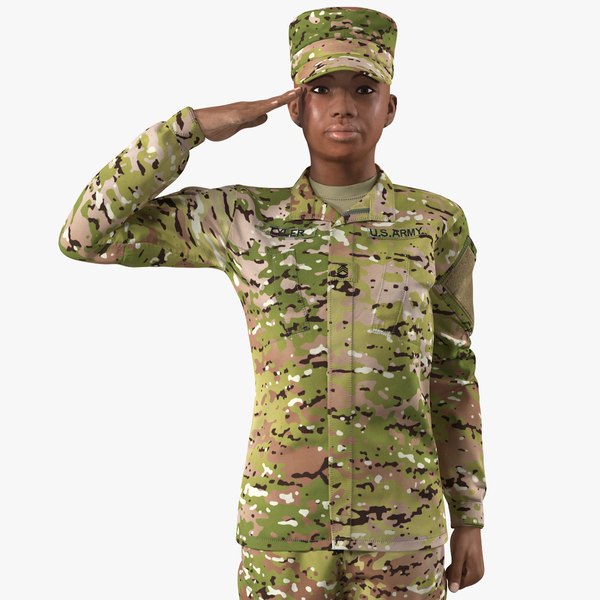 black female soldier green 3D