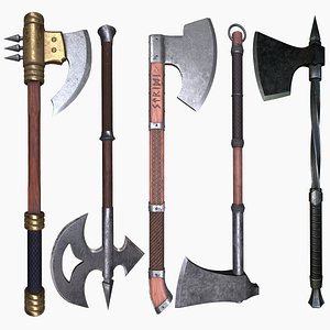 3D Medieval axes pack model