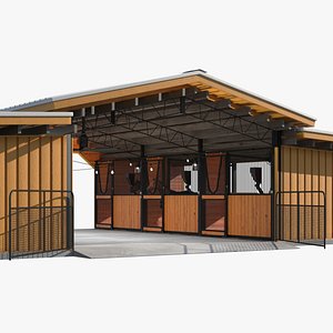 Stable with Horses Fur 3D model