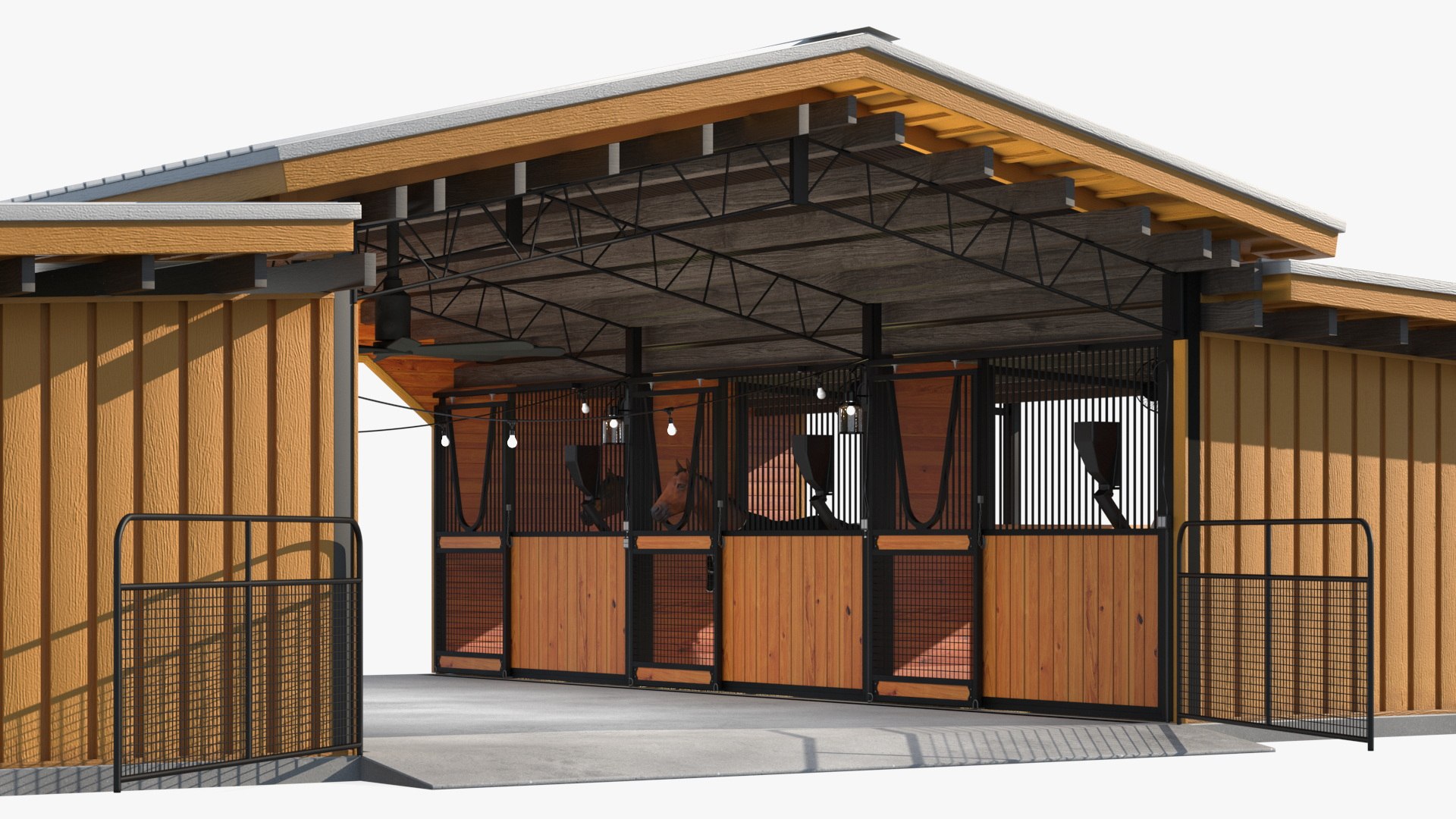 Stable with Horses Fur 3D model preview