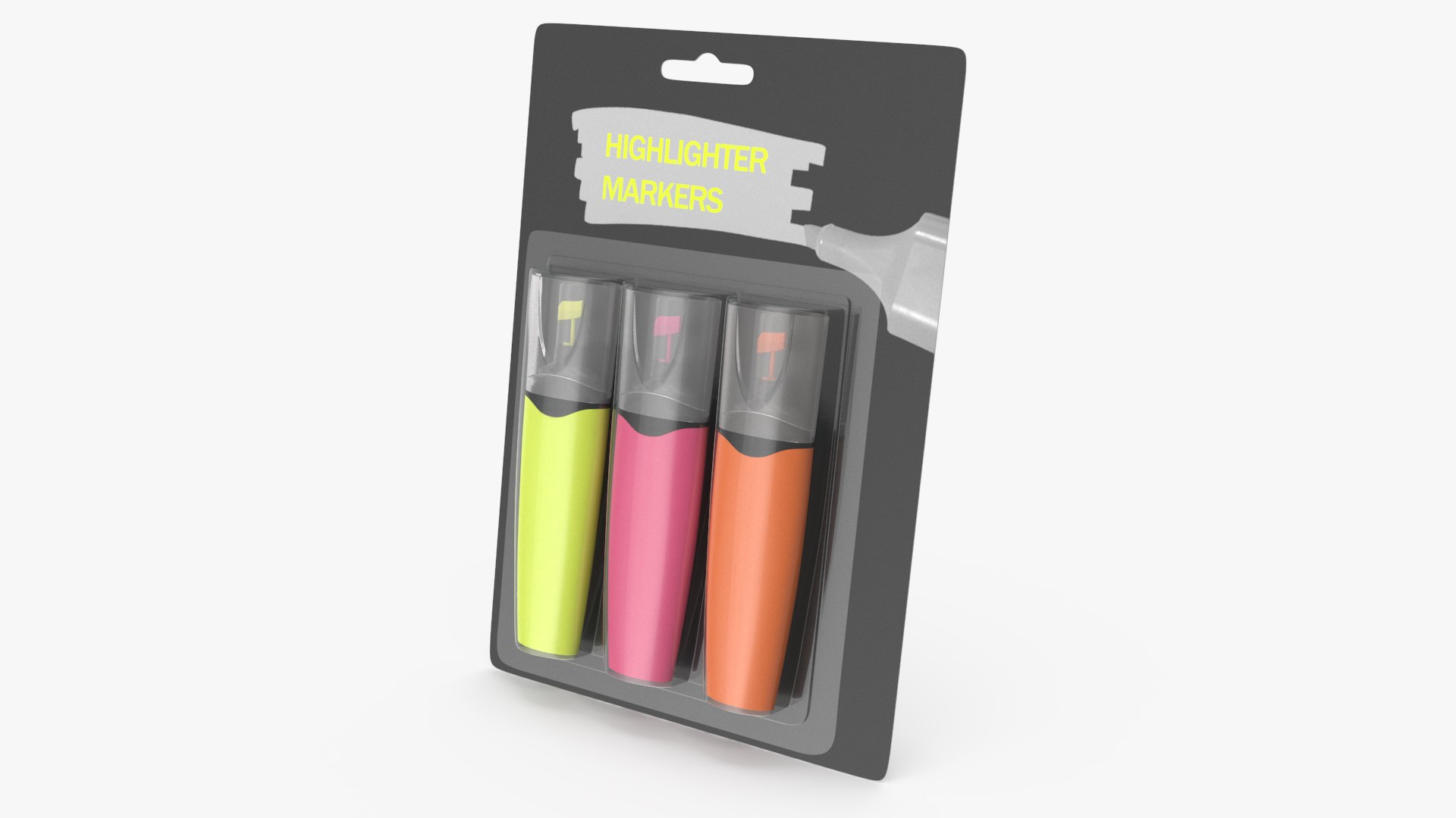 3 Highlighter Markers with Package 3D model preview