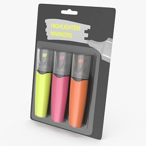 3D 3 Highlighter Markers with Package model
