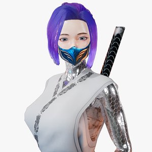 3D Syber Samurai Girl - Game Ready Character