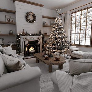 3D Christmas Home - Living Room Blender Scene
