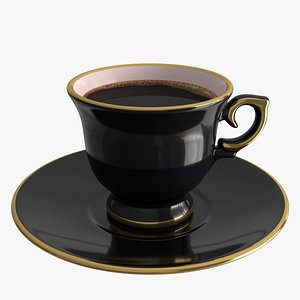 Cup & Saucer Set Black & Gold