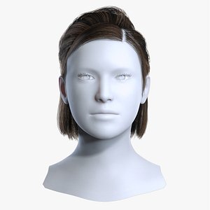 3D Realistic Dark Brown Side Part Pompadour Bob Hairstyle 3D Asset model