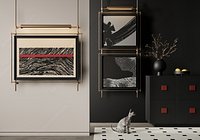 Mid Century Hanging Artwork and Entry Cabinet Set