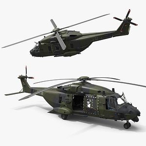 3D NH90 Army Multirole Helicopter Green Camo with Interior Rigged