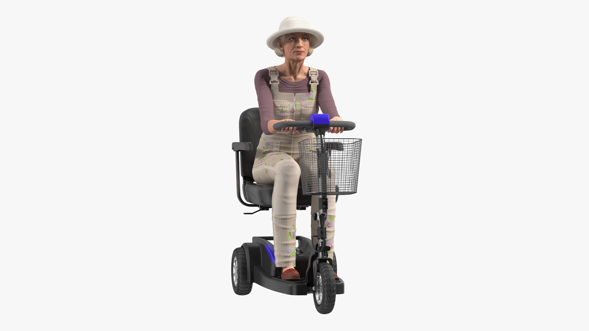 Elderly Woman on Electric Wheelchair Rigged for Cinema 4D 3D model preview