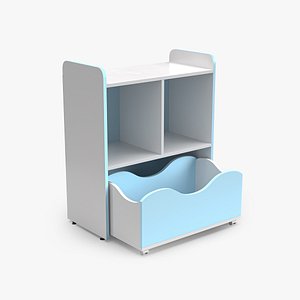 modular wooden wardrobe with blue details for baby and childrens rooms 3D