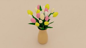 3D Tulips in vase model