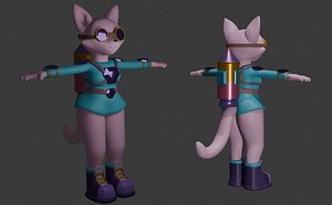 Sci-Fi Aviator Cat Girl - Stylized 3D Character