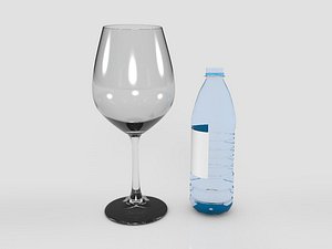3D wine glass watter bottle model