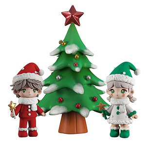 Christmas Decoration Plastiline Elves Ornamented Tree 3D model