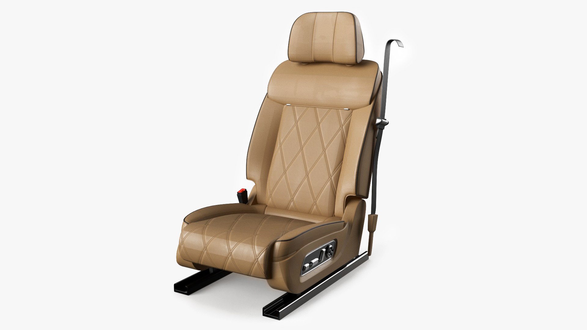 Brown Leather Car Seat with Seatbelt 3D model for vehicle visualization, games, animation, transport scenes, and automotive rendering