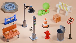 Stylized Street Assets 3D model