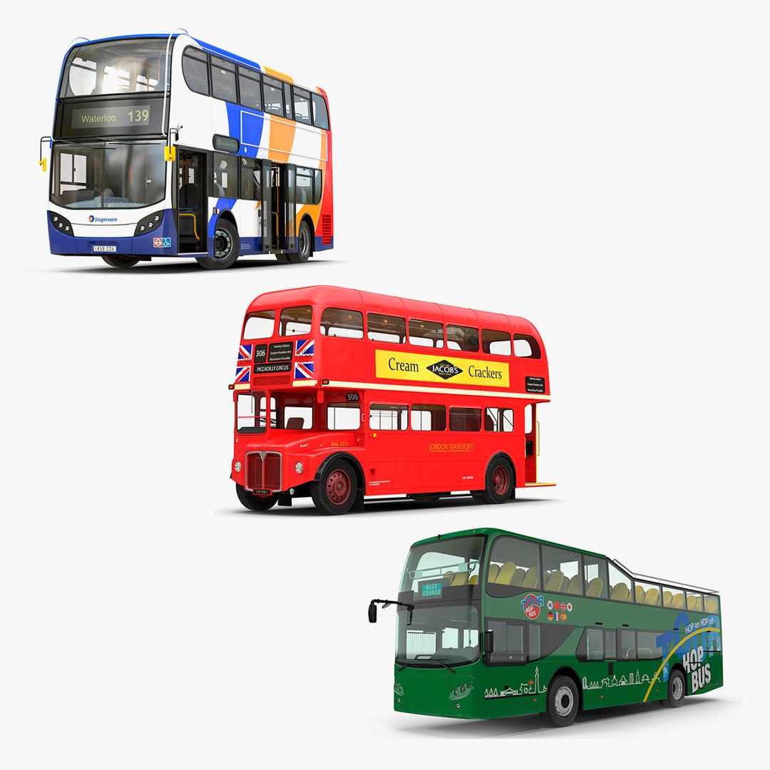 Rigged Double Decker Buses Collection 3D model preview
