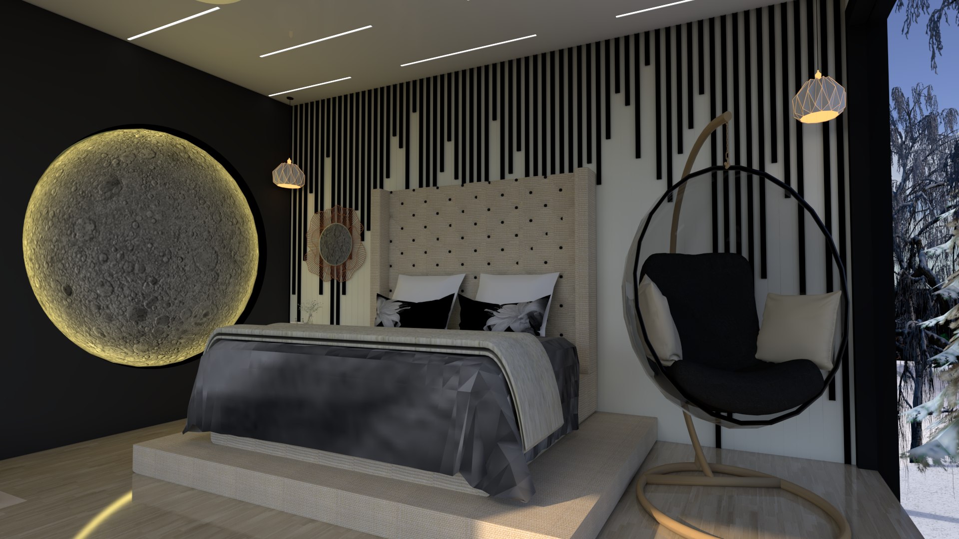 BEDROOM INTERIOR WITH SNOW WEATHER model - TurboSquid 2183766