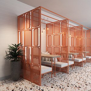 Nordic industrial style restaurant booth Dining table booth Booth screen Nordic lighting fixtures Tr 3D model