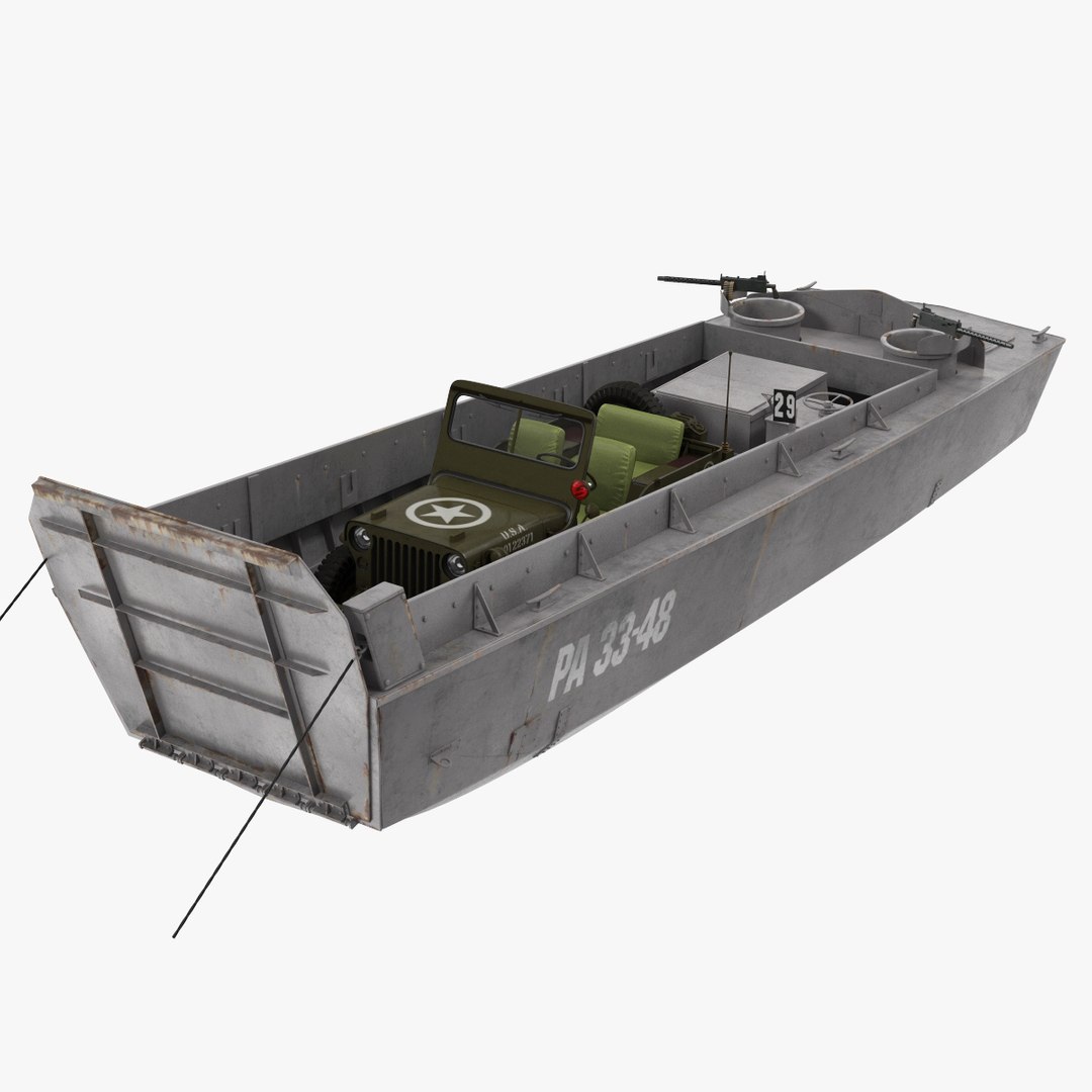 LCVP Boat with Jeep Willys Rigged 3D model preview