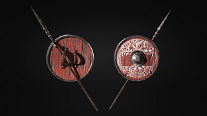 3D Low Poly Set - Spear and Shield model