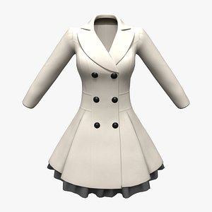 Elegant Buttoned Cream White Winter Coat With Tulle Trim Bottom