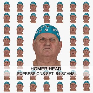 Homer Real Head Full Expression Set 54 RAW Scans Collection 3D model